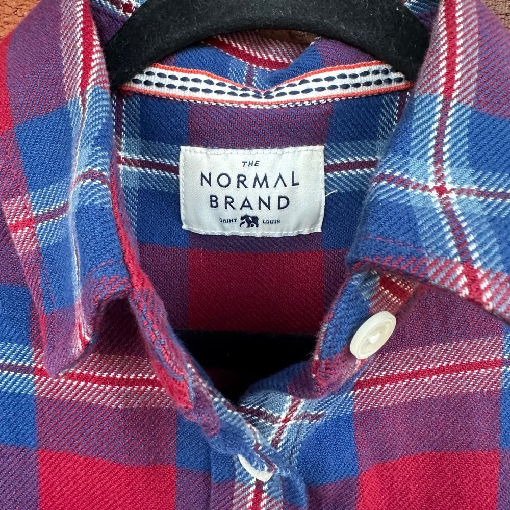 The Normal Brand Flannel Shirt Women's Long Sleeve Plaid Button Up‎ Burgundy Med - Picture 4 of 11